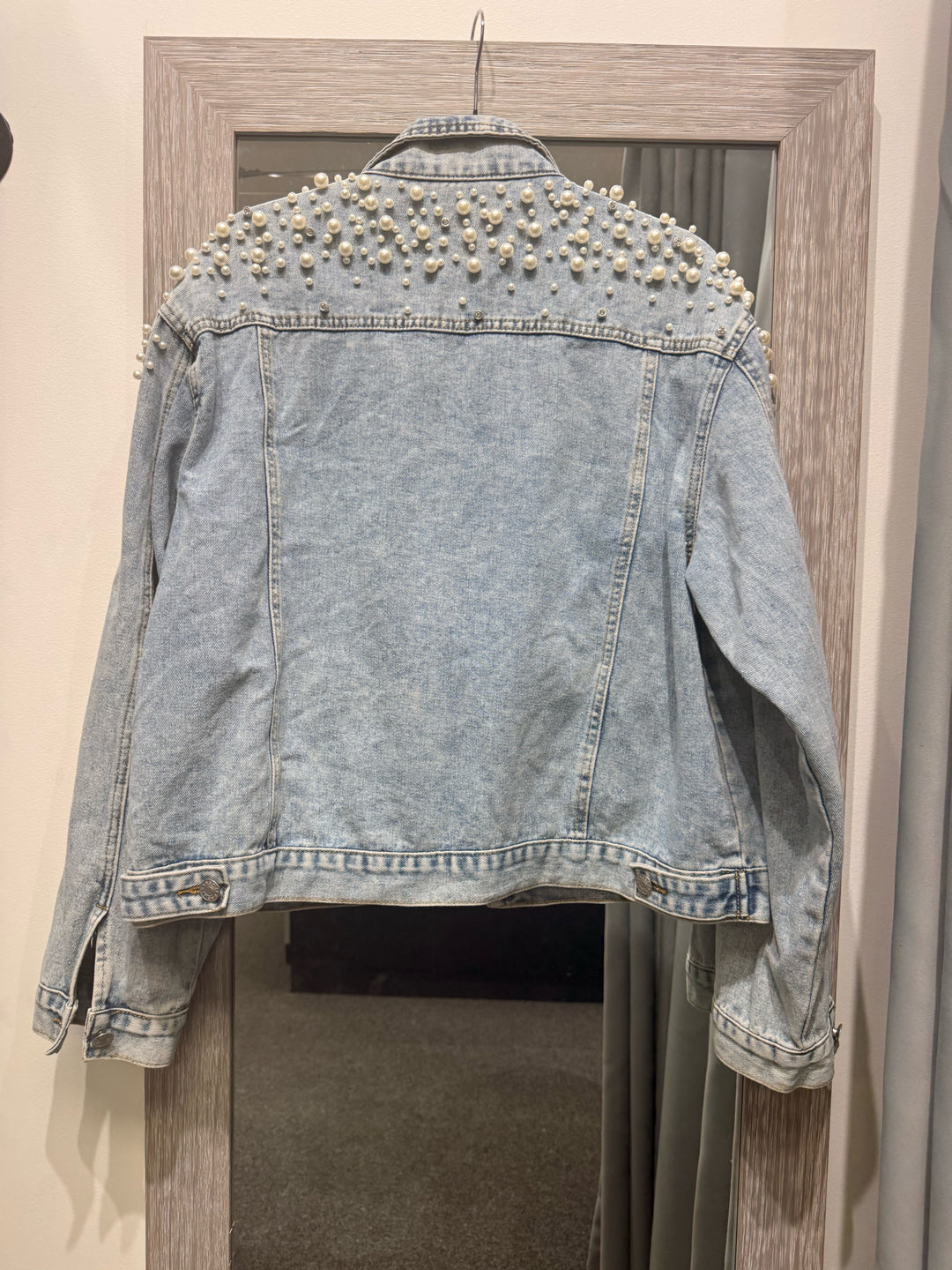 Classic Jacket Vintage Wash Jean Jacket w/ Pearls Sz XL