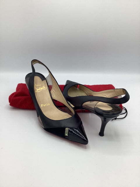 Pre Owned Christian Louboutin Sz 36.5 Suede/leather Slingbacks Shoes w/ Dustbag