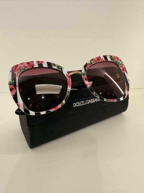 Pre Owned Dolce & Gabana Floral and Stripe Designer Sunglasses DG4319 3164/W9  W/ Case