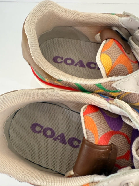 Pre Owned Coach Sz 6 lace up multicolor coated canvas sneakers