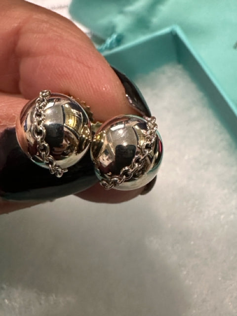 Tiffany Earrings Bolt Post Stud w Chain with BOX