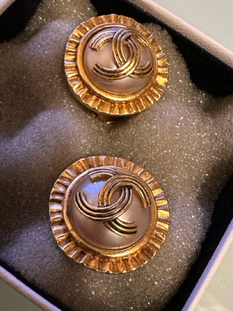Chanel Designer Ribbon Dot  Earrings Clip On Vintage 1994