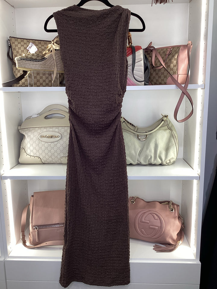 NWT Zara Chocolate Crinkle Maxi Dress