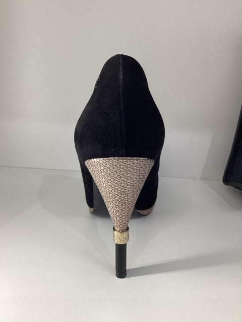 Sz 40 Chanel Multi Media Black Suede Satin Heels Pumps Shoes