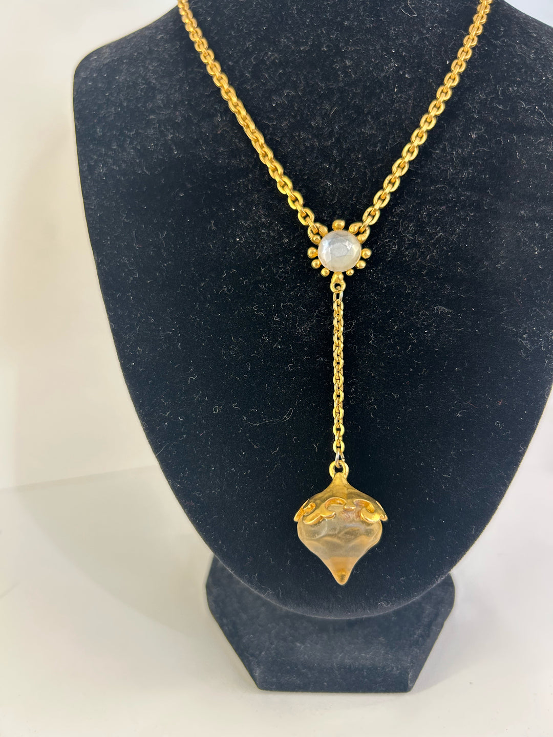 Vintage Karl Lagerfeld Yellow Glass Kiss Drop Necklace