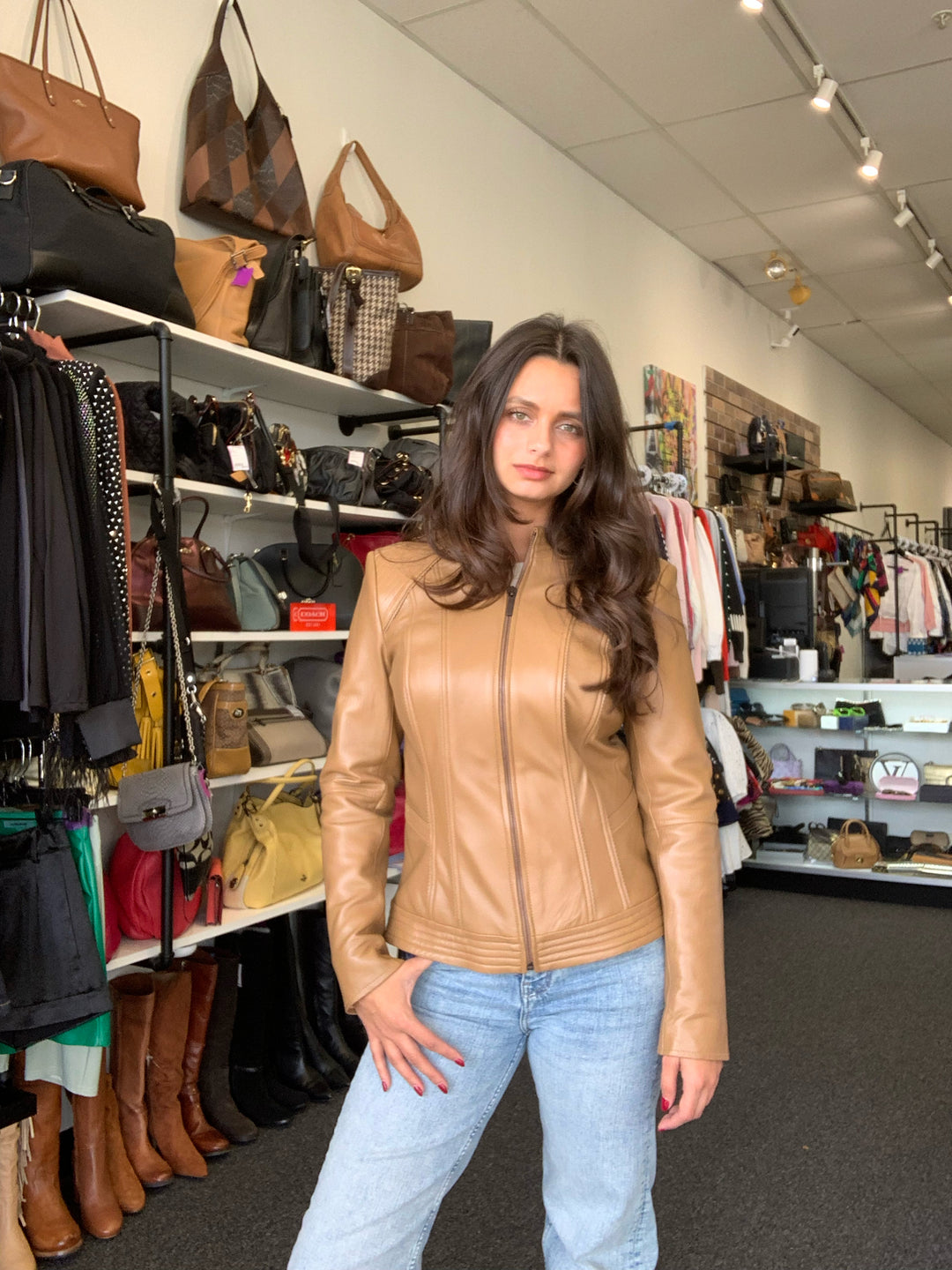 GILI Moto Leather Camel Jacket Size 4