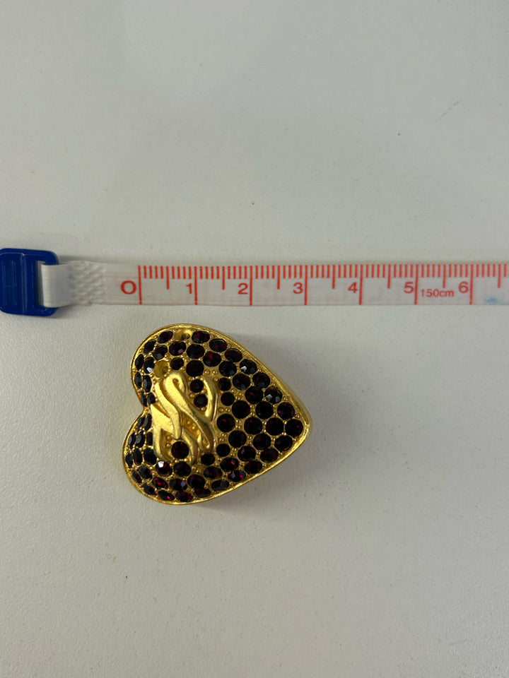 Vintage Karl Lagerfeld Clip On Matte Gold KL Ruby Rhinestone Encrusted Earrings