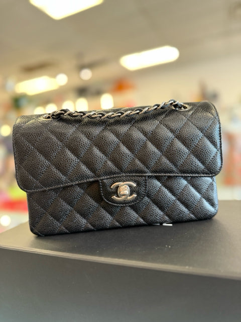 Chanel Caviar Black Small Classic  Shoulder Crossbody Bag Full Set