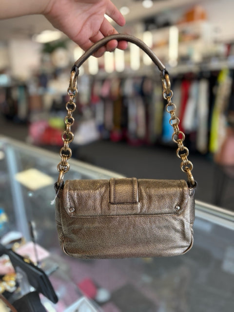 Prada Shoulder Bag Leather Metallic Bronze w/ Dust Bag