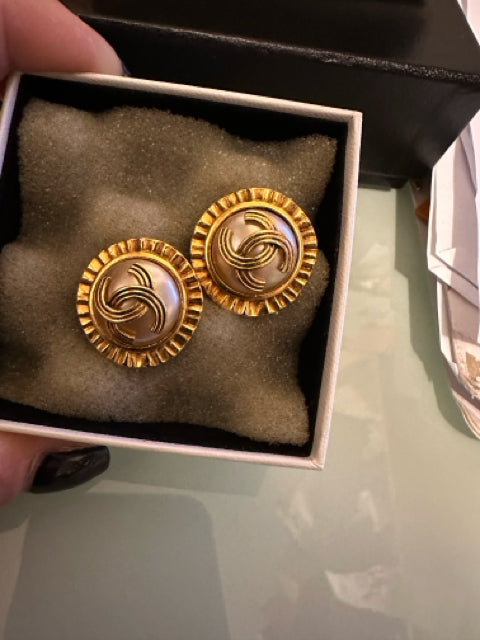 Chanel Designer Ribbon Dot  Earrings Clip On Vintage 1994