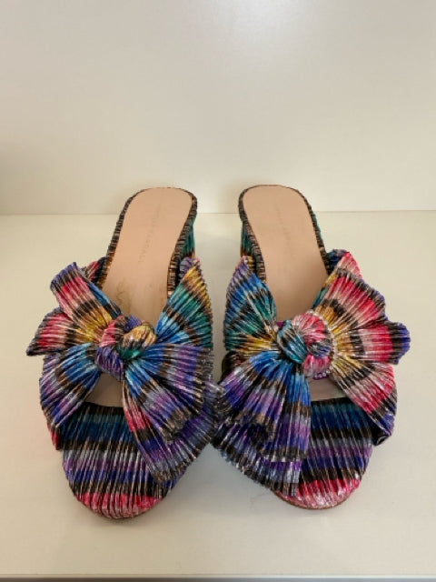Pre Owned Loeffler Randall Sz 7 Metallic Rainbow 2" Heel Slide Shoes w/ Bow