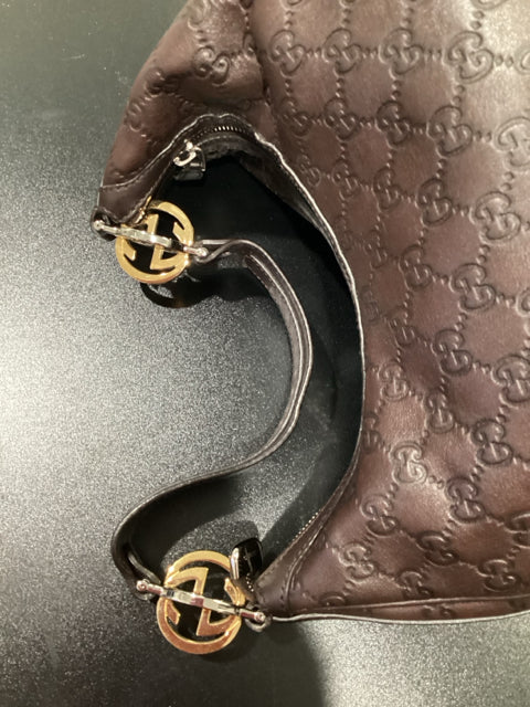 Gucci Brown Leather Twins Guccissima Designer Shoulder Bag