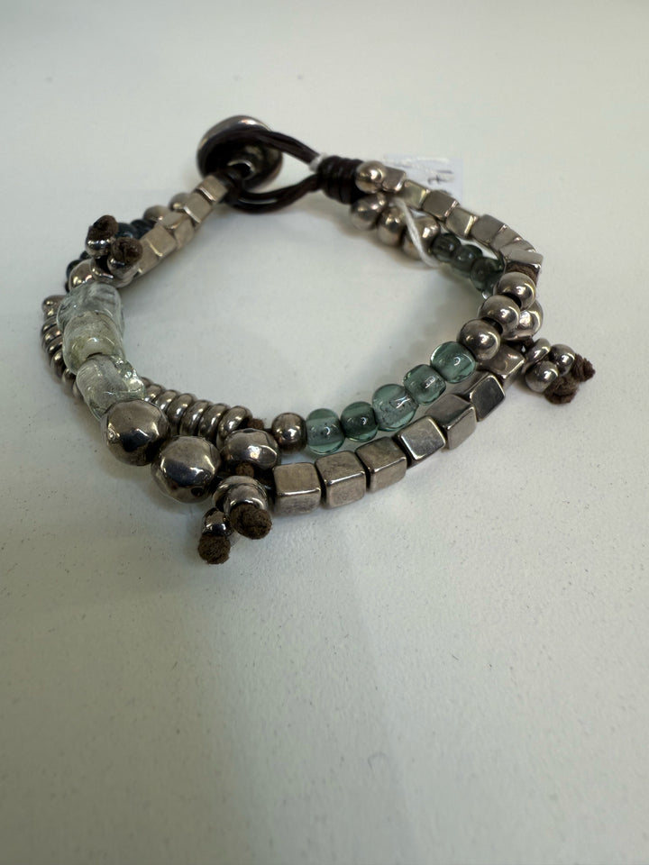 Uno De 50 Bracelet Multi Leather Strand w Beads