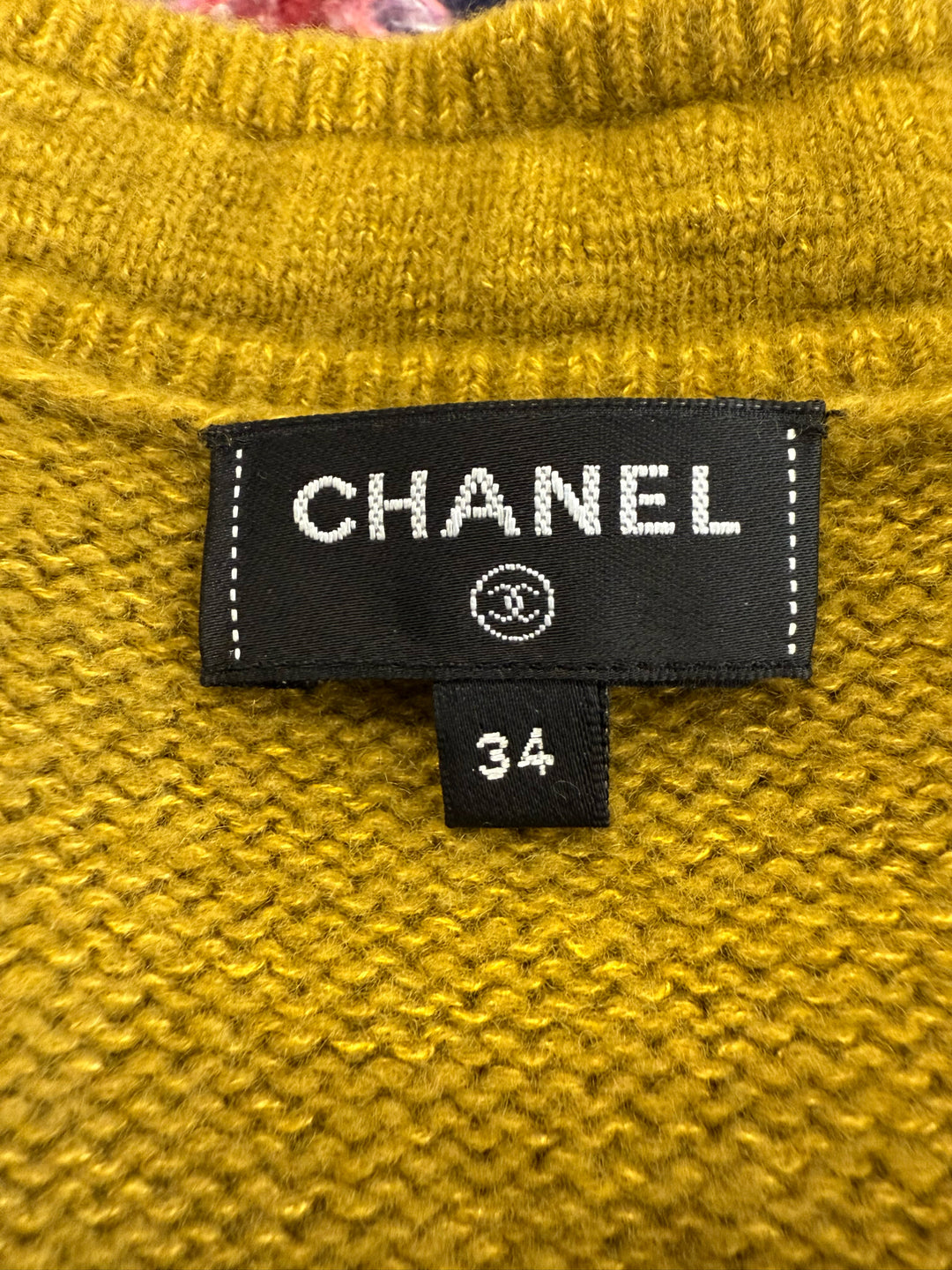 Chanel 22K V Neck Mustard Wool Cardigan Size 34