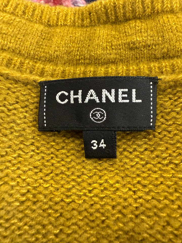 Chanel 22K V Neck Mustard Wool Cardigan Size 34