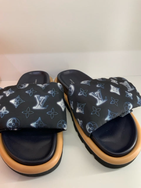 Pre Owned Louis Vuitton Black & Blue Pillow Slide Shoe Sz 38 Shoin Box
