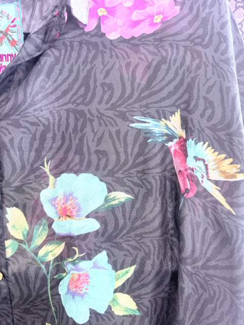 Johnny Was Sz S Silk Floral Shirt Dress Blouse