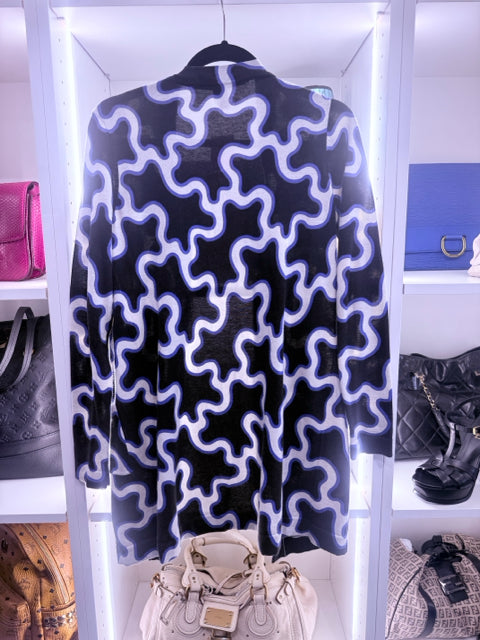Diane Von Furstenberg Sz 2 Black, Blue and White Sweater Cardigan