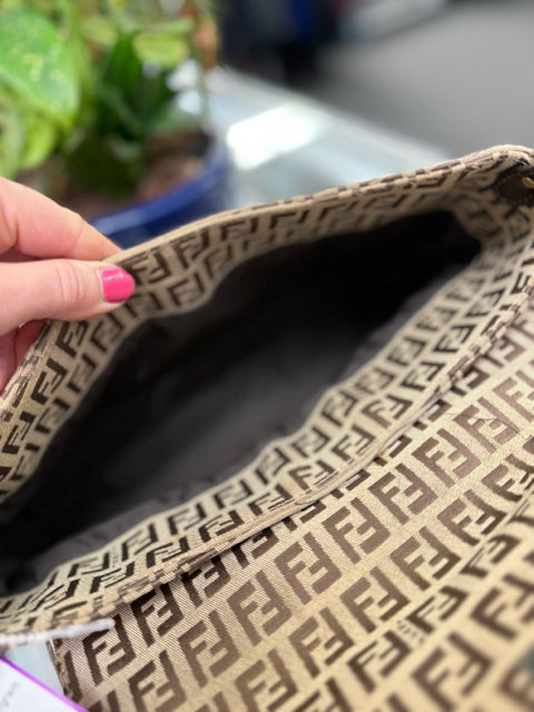 Fendi Canvas Brown FF Monogram Shoulder Bag Designer