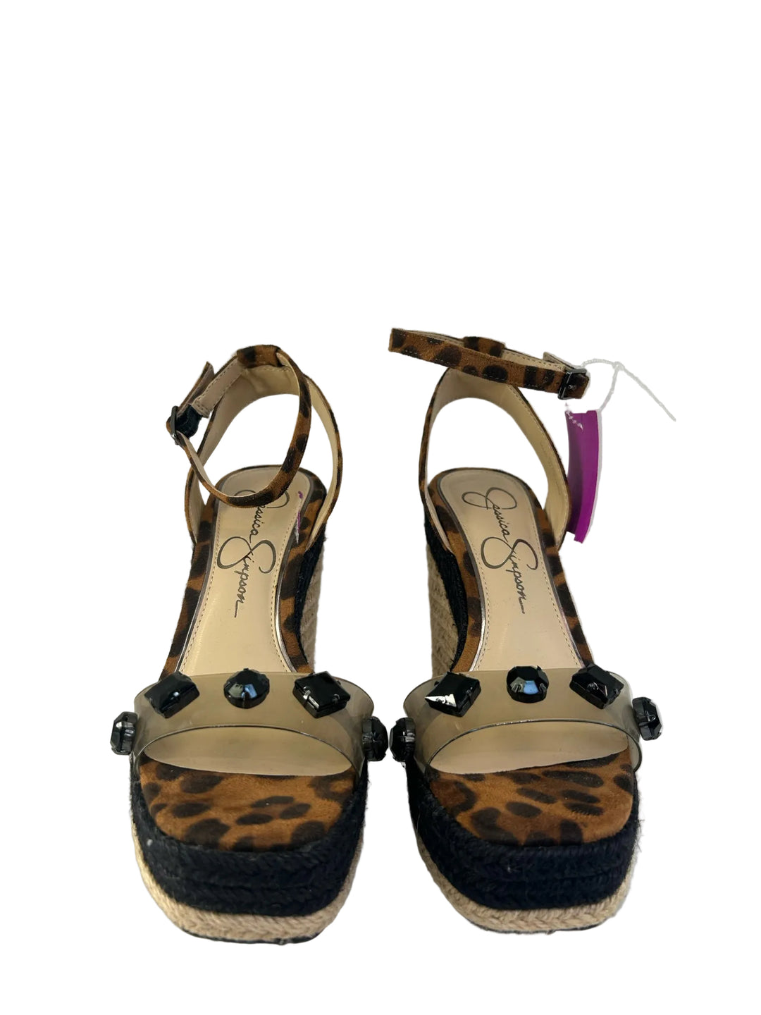 Jessica Simpson Open Toe Clear w Black Stone Wedge Sandals Sz 6