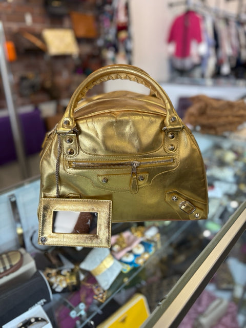 Balenciaga Leather Gold Moto City Bags Hand Bags