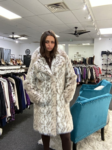 Karl Lagerfeld Sz S Faux Fur Leopard Print Coat Jacket