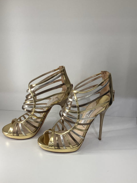 Sz 38 Jimmy Choo Gold Silver High Heels Sandals Shoes