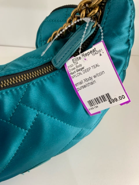 Pre Owned Kurt Geiger Small Nylon Xbdy Deep Teal w/Coin Purse/chain Cross Body.