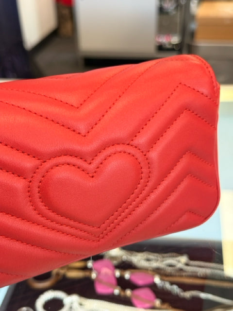 Gucci Red Calfskin Super Mini Marmont Flap w detachable Keychain Designer Bag