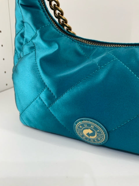 Pre Owned Kurt Geiger Small Nylon Xbdy Deep Teal w/Coin Purse/chain Cross Body.