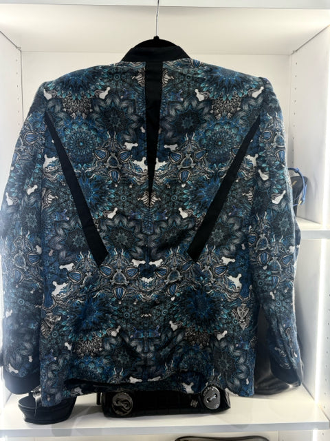 Helmut Lang Sz 10 Floral Print with Black Lapel Jacket