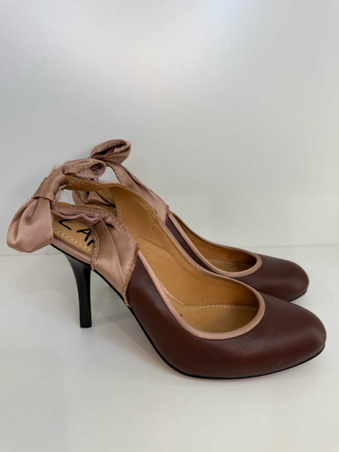 Lanvin Satin Ribbon Leather Pump Shoes Sz 38