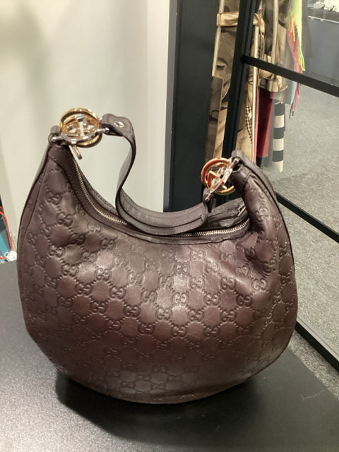 Gucci Brown Leather Twins Guccissima Designer Shoulder Bag