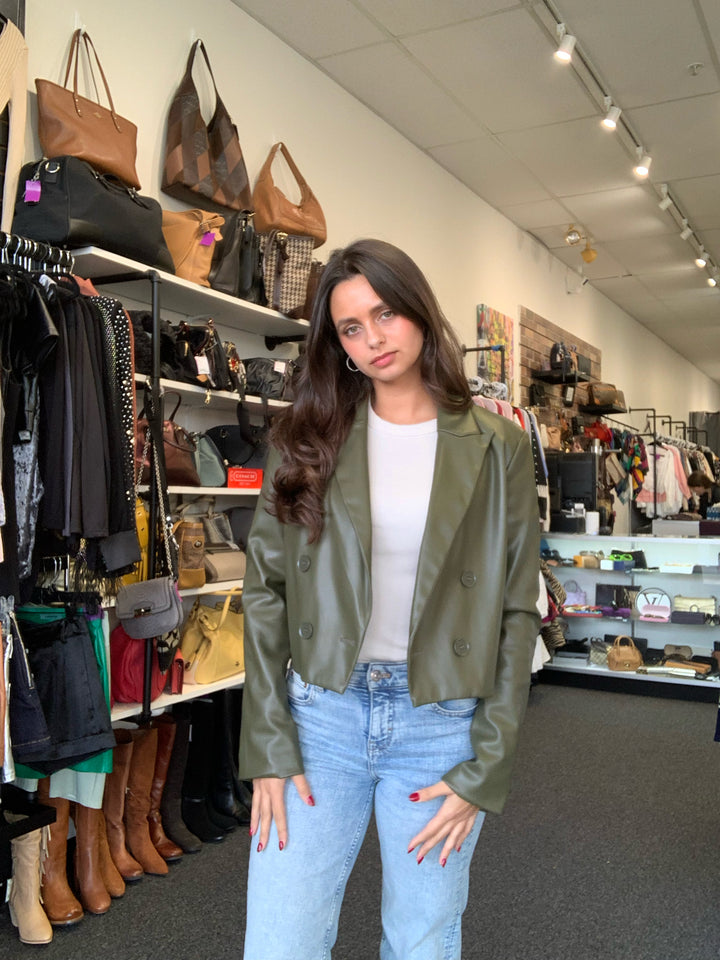 Philosophy Crop Olive Double Breast Jacket Size 8
