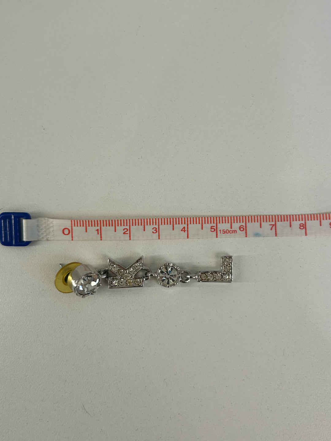Vintage Karl Lagerfeld Pierced 2" Rhinestone K.L Dangle Earrings