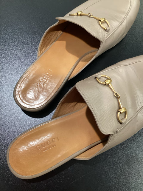 Pre Owned Gucci Sz 40.5 Tan Princeton Designer Mules Shoes Slides