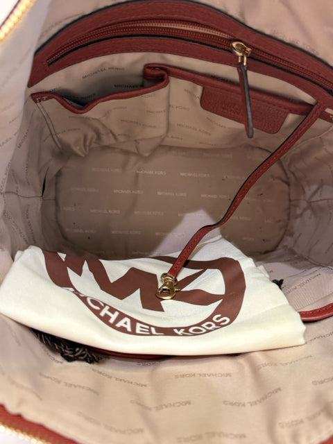 Pre Owned Michael Kors Brick Red Brooklyn Leather Shoulder X Bag