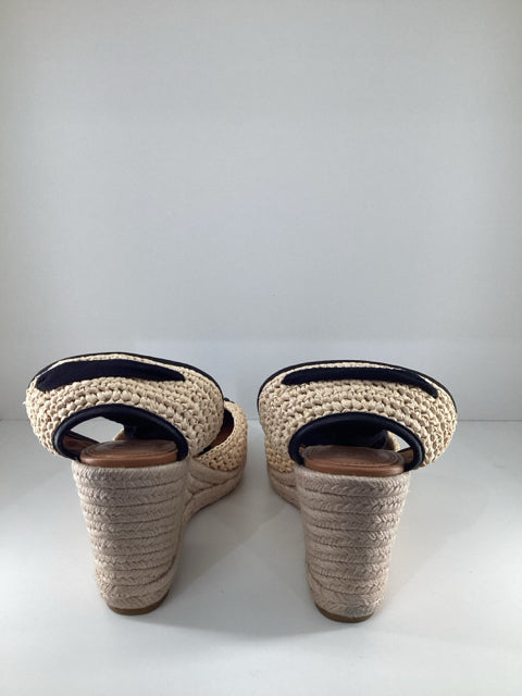Pre Owned Tory Burch Sz 9 Crochet Toe Cap Wedge Espadrilles Shoes