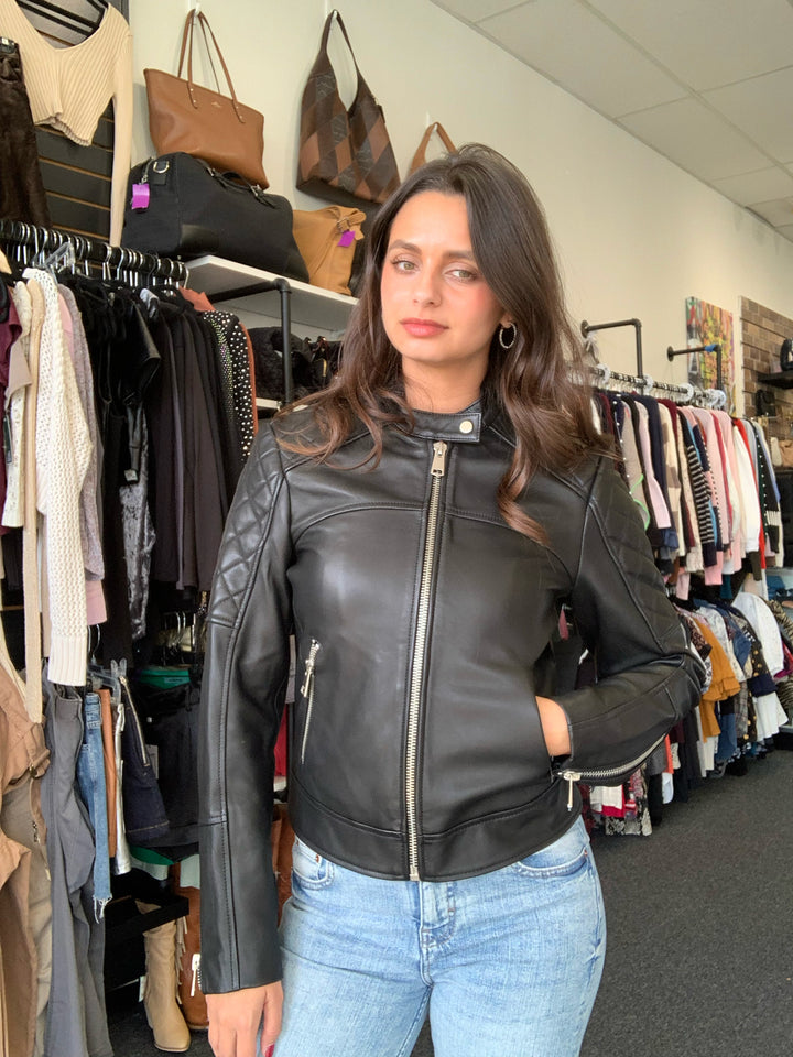 Reiss Jacket Black Leather Size 4