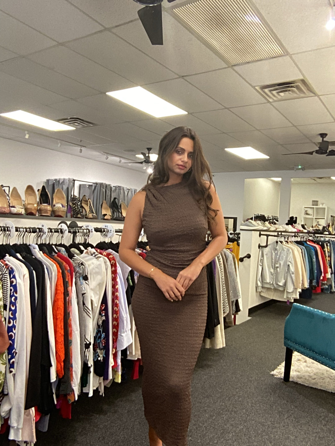 NWT Zara Chocolate Crinkle Maxi Dress