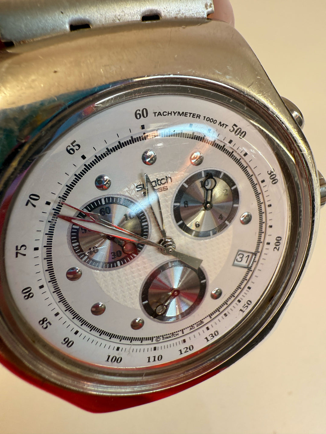 SWATCH 47 mm Panda Butterfly Clasp Wristwatch