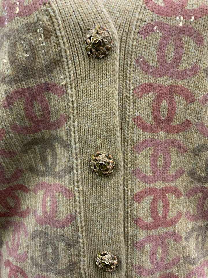 Chanel Cardigan 22K CC Sequin Vest w/ CC Buttons Size 34