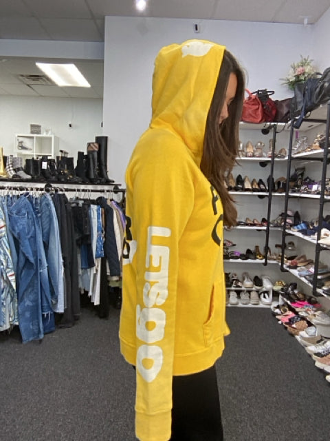 Pre Loved Free City Sz M Yellow Hooded Sweatshirt "Sending Light" Sweatshirt.