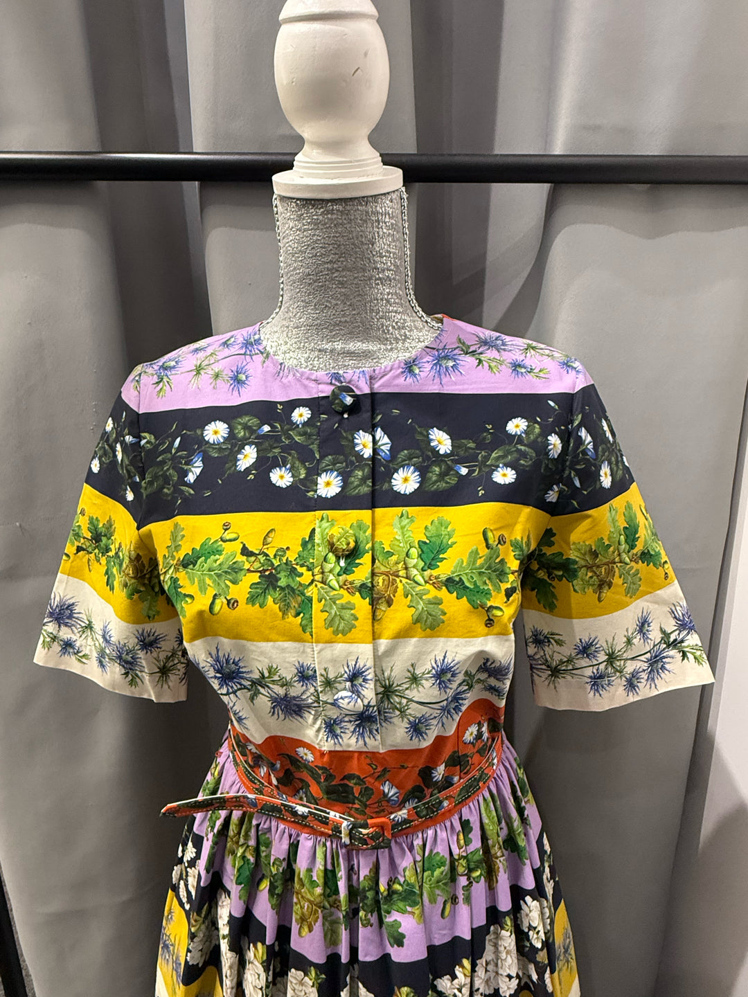 Oscar De La Renta Stripe Floral Print Dress Size 4
