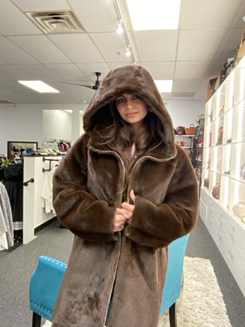 NWT Reversible Faux & Leather With Hood Coat Jacket. Sz L