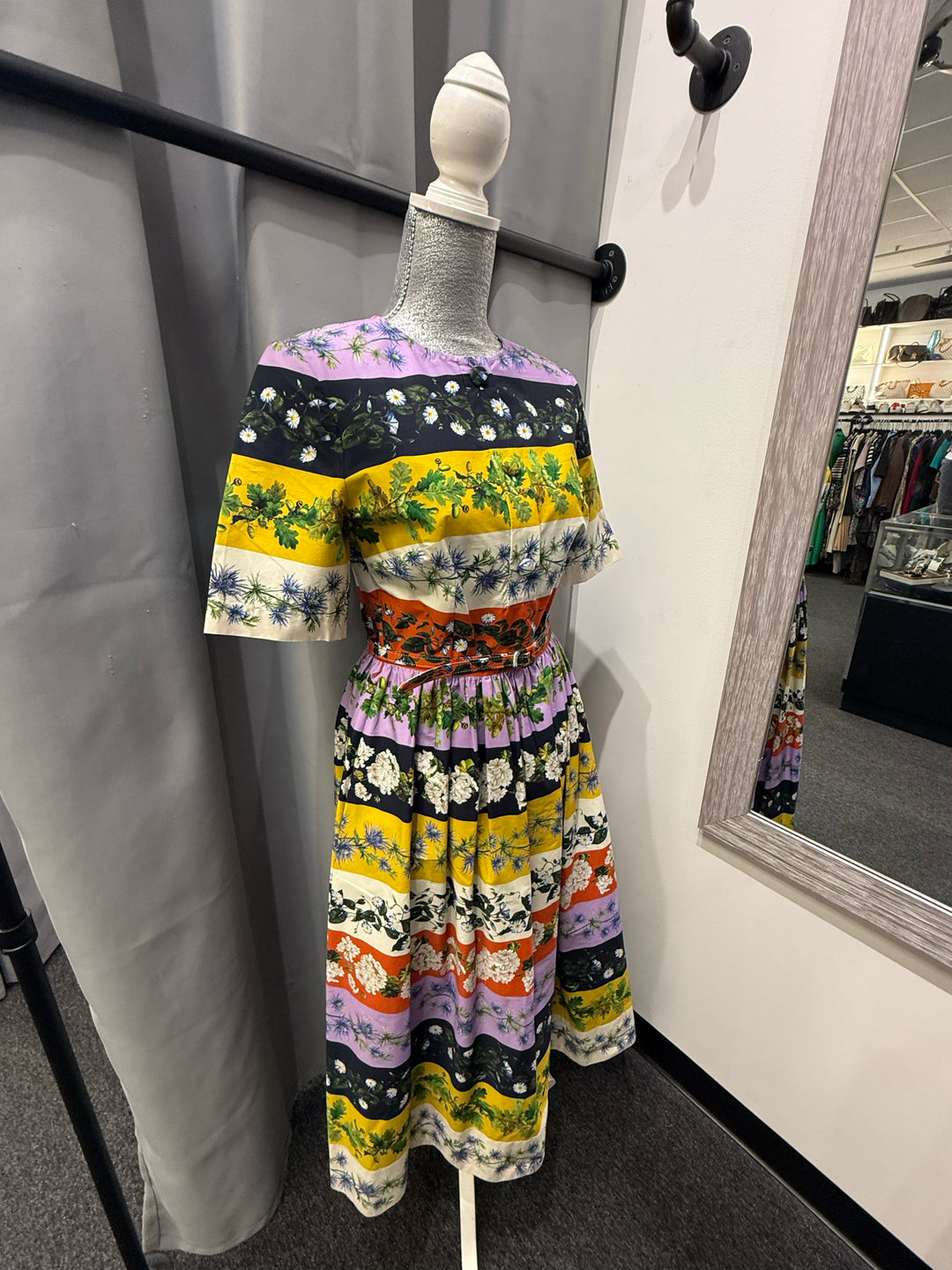 Oscar De La Renta Stripe Floral Print Dress Size 4