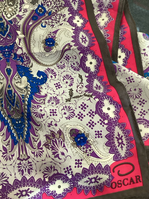 Pre Owned Pink/Purple Oscar De La Renta Silk Scarf. 34" X 34""