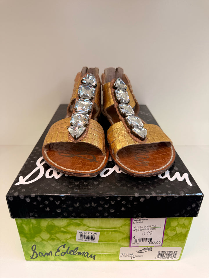 Sam Edelman Sz 6 Tan Bejeweled Sandals in Box