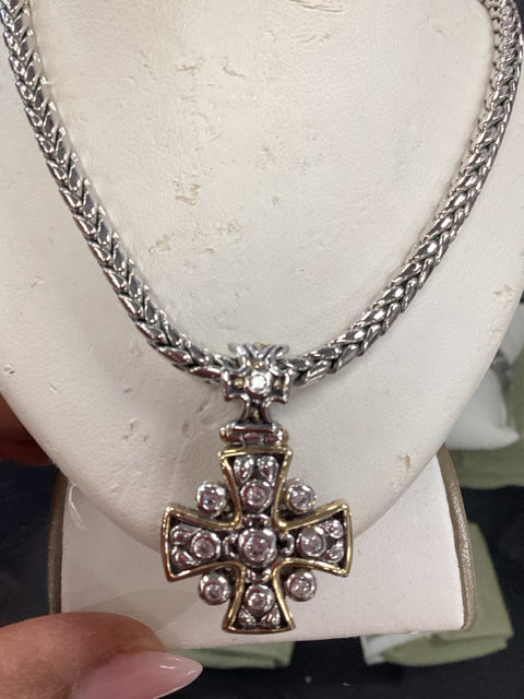 John Medeiros Gold and silver cross on chain Necklace