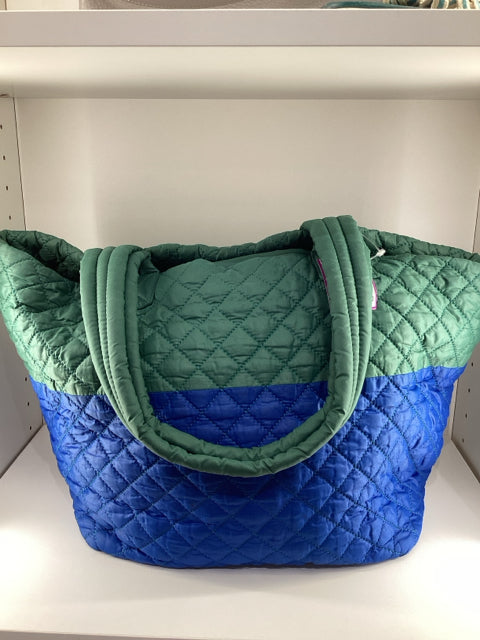 Pre Owned Mz Wallace Nylon Green/Blue X LARGE 2 Strap Quilted Tote Bag